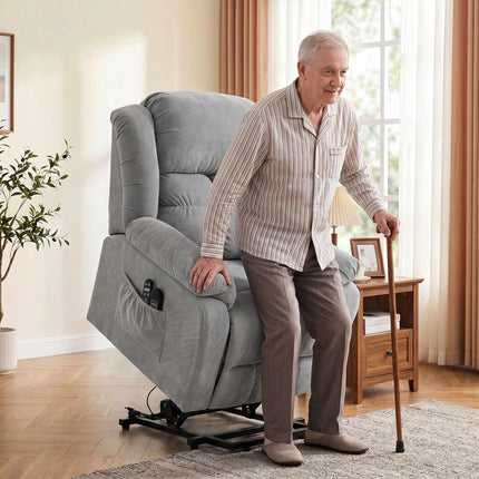 Recliner Chair with Massage, Lift Assist, and USB Ports, Light Grey