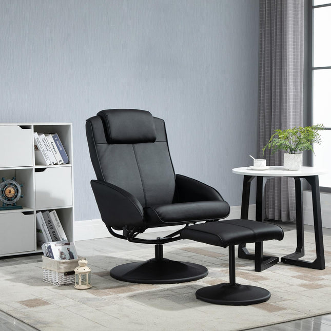 Liegesessel mit Ottoman, Kunstleder, Schwarz, Verstellbar