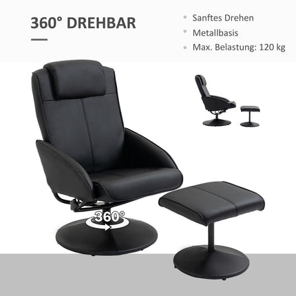 Liegesessel mit Ottoman, Kunstleder, Schwarz, Verstellbar