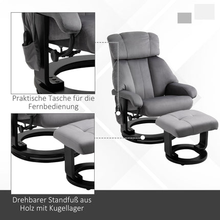 Liegesessel mit Ottomane, drehbarer Massagesessel, grauer Samt