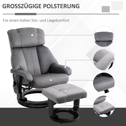 Liegesessel mit Ottomane, drehbarer Massagesessel, grauer Samt