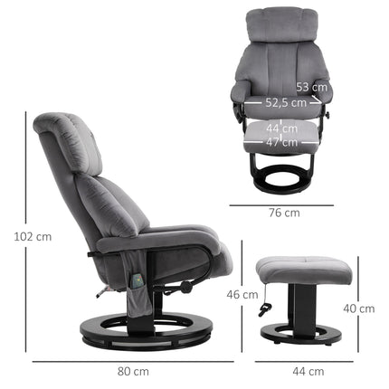 Liegesessel mit Ottomane, drehbarer Massagesessel, grauer Samt