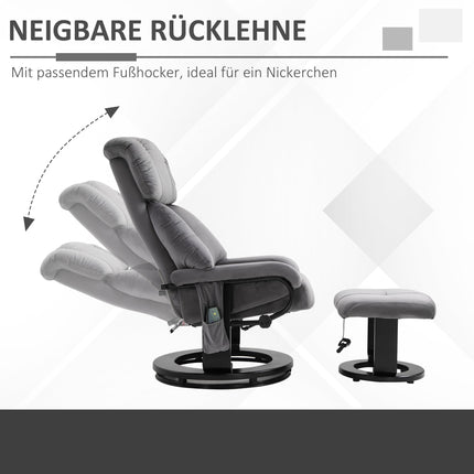 Liegesessel mit Ottomane, drehbarer Massagesessel, grauer Samt
