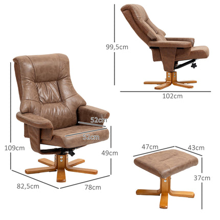 Recliner Chair with Ottoman, Swivel, Reclines 135, Brown