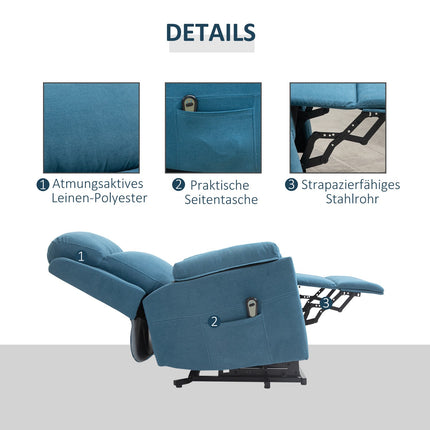 Elektrischer Relaxsessel für Senioren – Leinen, blau, 83x89x102cm