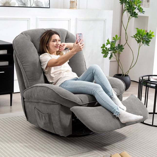 Relaxliegesessel mit Drehfunktion, Schaukelfunktion, Fußstütze, Dunkelgrau