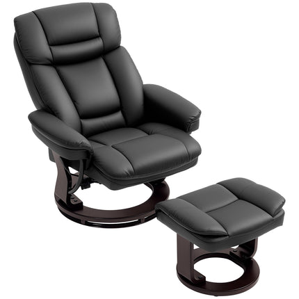 Liegesessel mit Ottoman, Kunstleder, Schwarz, Verstellbar
