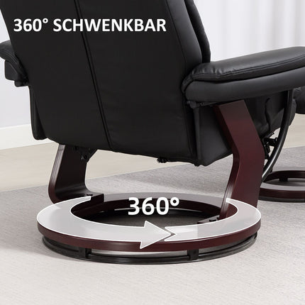 Liegesessel mit Ottoman, Kunstleder, Schwarz, Verstellbar