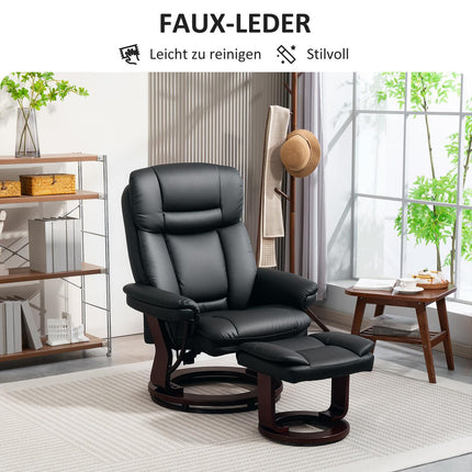 Liegesessel mit Ottoman, Kunstleder, Schwarz, Verstellbar
