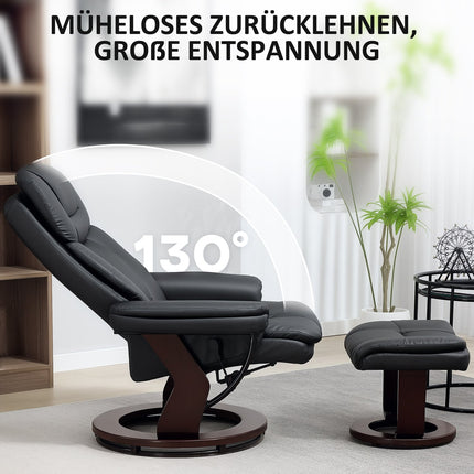 Liegesessel mit Ottoman, Kunstleder, Schwarz, Verstellbar