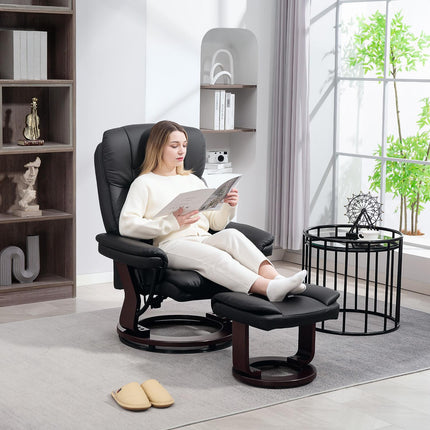 Liegesessel mit Ottoman, Kunstleder, Schwarz, Verstellbar