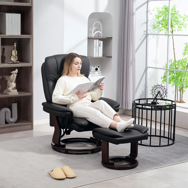 Liegesessel mit Ottoman, Kunstleder, Schwarz, Verstellbar