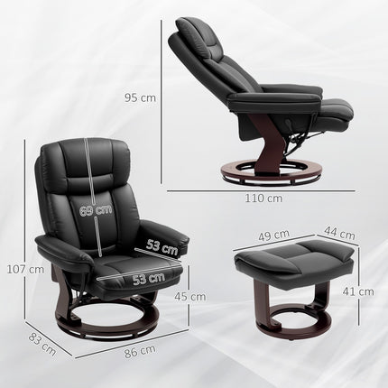 Liegesessel mit Ottoman, Kunstleder, Schwarz, Verstellbar