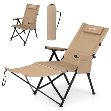 Reclining Camping Chair with Footrest – Khaki, Portable & Adjustable