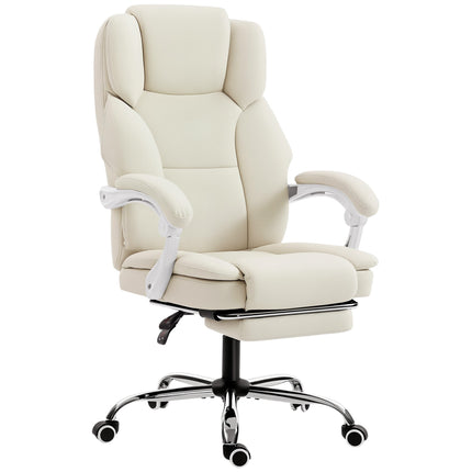 Reclining Office Chair with Footrest, Adjustable Height, Beige