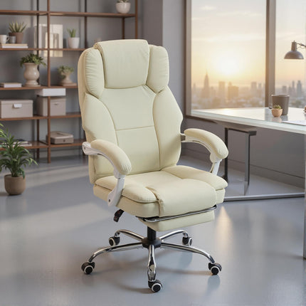 Reclining Office Chair with Footrest, Adjustable Height, Beige