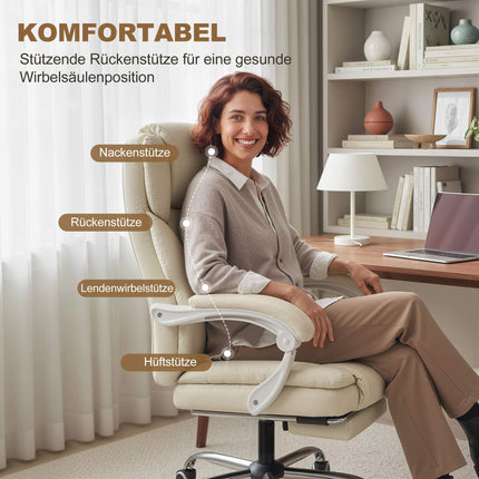 Reclining Office Chair with Footrest, Adjustable Height, Beige