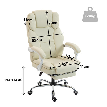 Reclining Office Chair with Footrest, Adjustable Height, Beige