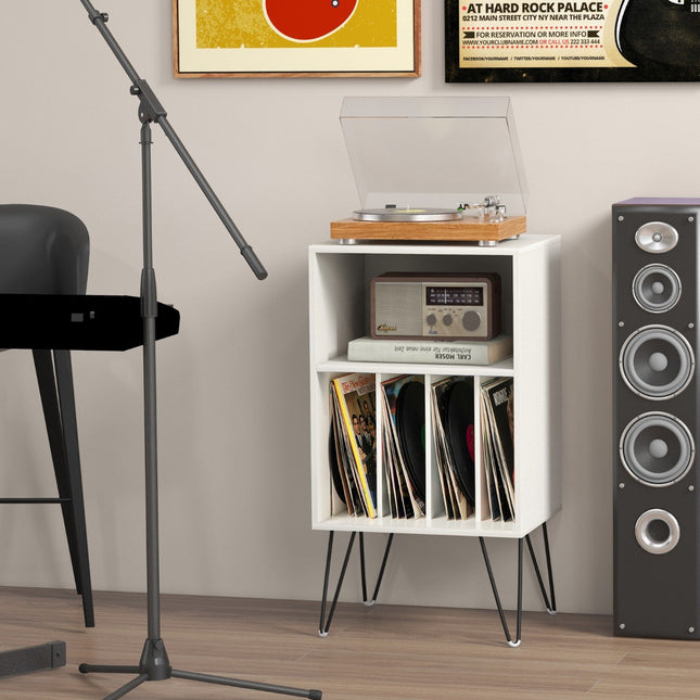 Stolek na gramofon, 3patrový úložný prostor na vinyly s nabíjením