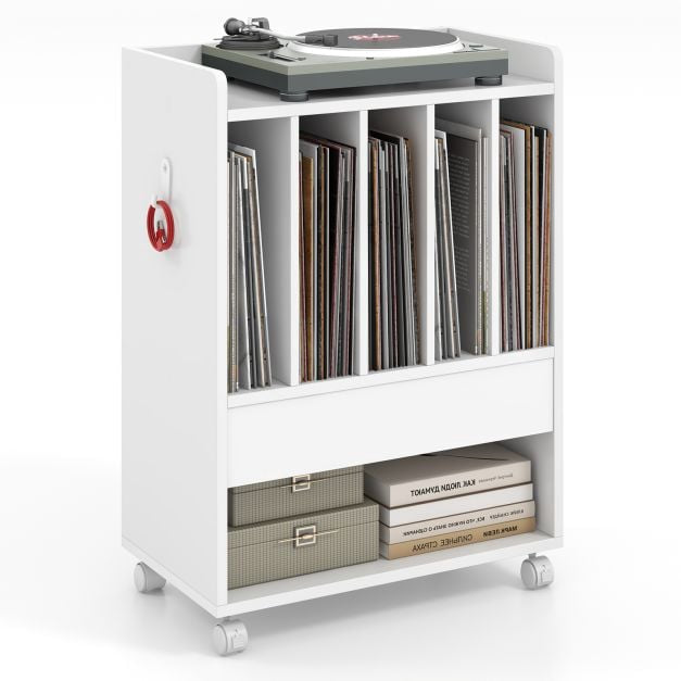 Stolek na gramofon se zásuvkou, 4 přihrádky, aretovatelná kolečka