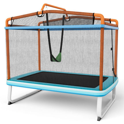 Rechteckiges 3-in-1 Trampolin für Kinder 190 x 124 cm großes Freizeittrampolin mit Netz Blau + Orange