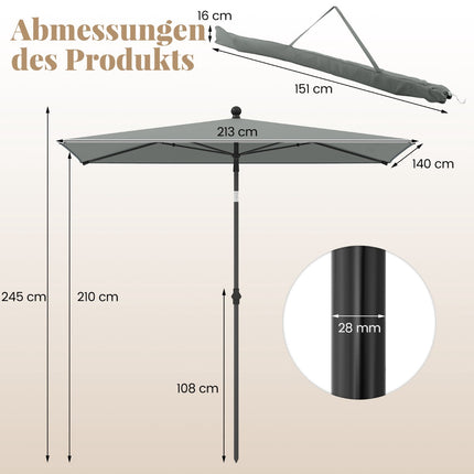 Rectangular Balcony Umbrella, 210x140 cm, Grey, Adjustable