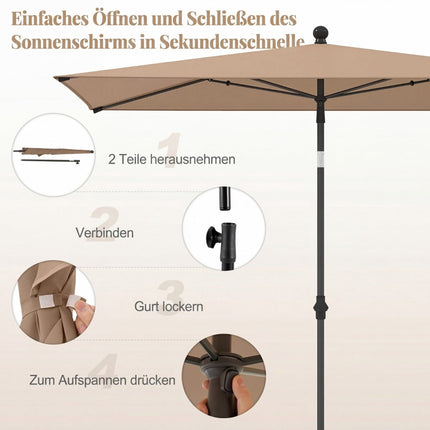 Rectangular Balcony Umbrella, Adjustable Tilt, Brown, 213x140 cm