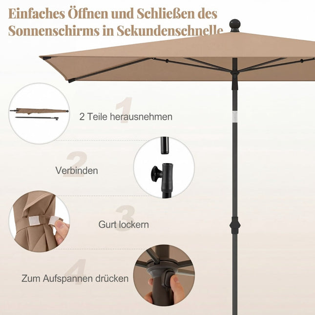 Rechteckiger Balkonsonnenschirm, neigungsverstellbar, braun, 213x140 cm