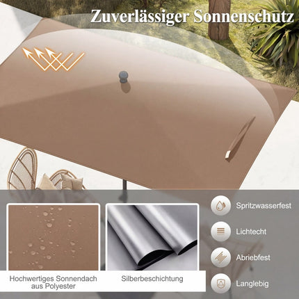 Rectangular Balcony Umbrella, Adjustable Tilt, Brown, 213x140 cm