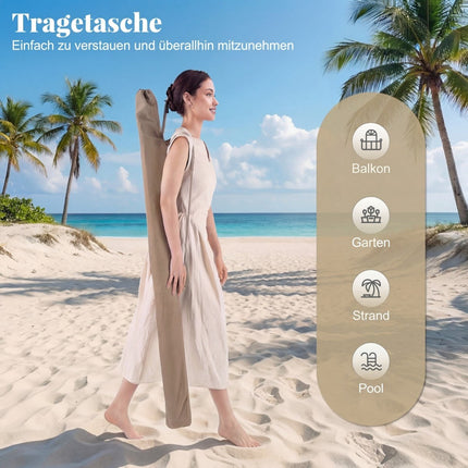 Rectangular Balcony Umbrella, Adjustable Tilt, Brown, 213x140 cm