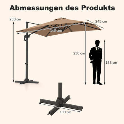 Rectangular Cantilever Umbrella 250x250 cm with Crank, Brown