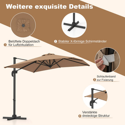 Rectangular Cantilever Umbrella 250x250 cm with Crank, Brown
