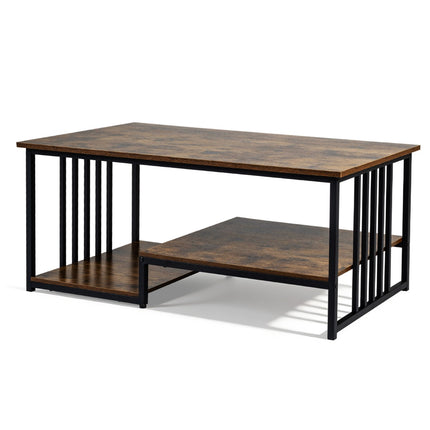 Rechteckiger Couchtisch mit 2 Ablagen, Metallgestell