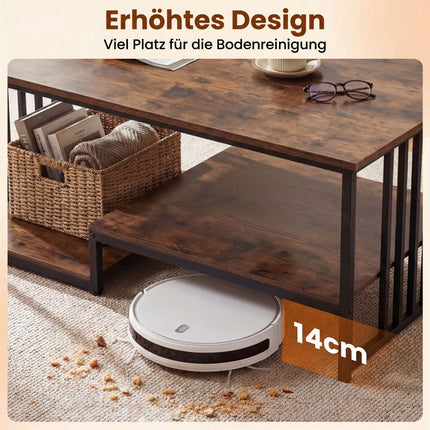 Rechteckiger Couchtisch mit 2 Ablagen, Metallgestell