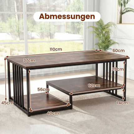 Rechteckiger Couchtisch mit 2 Ablagen, Metallgestell