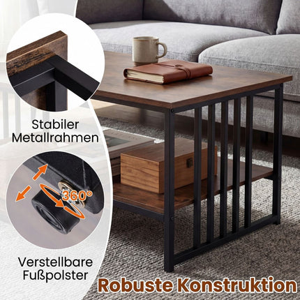 Rechteckiger Couchtisch mit 2 Ablagen, Metallgestell