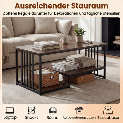 Rechteckiger Couchtisch mit 2 Ablagen, Metallgestell