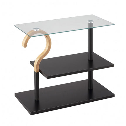 Rectangular Coffee Table with Glass Shelf, Black Frame