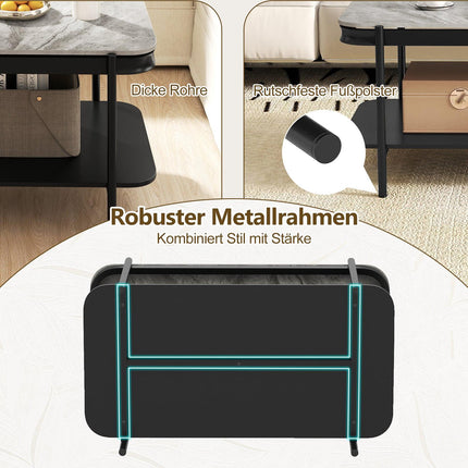 Rechteckiger Couchtisch mit Stauraum, graue Sinterkeramikplatte