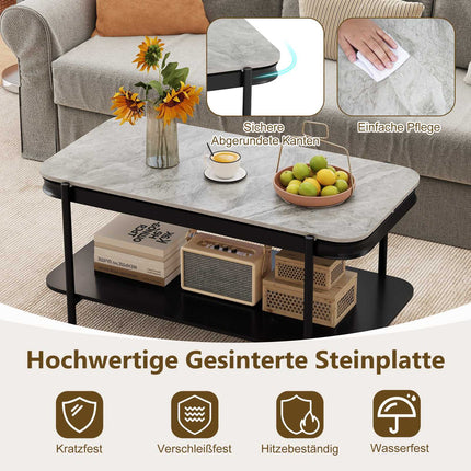 Rechteckiger Couchtisch mit Stauraum, graue Sinterkeramikplatte