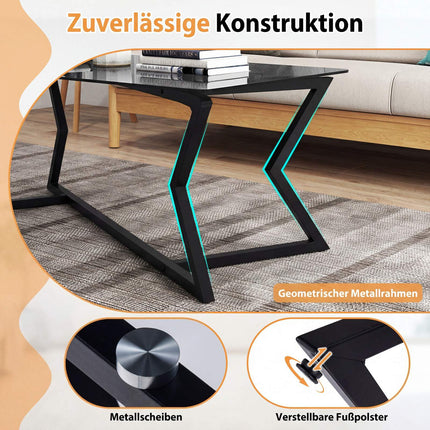 Rechteckiger Couchtisch mit gehärteter Glasplatte und Metallgestell