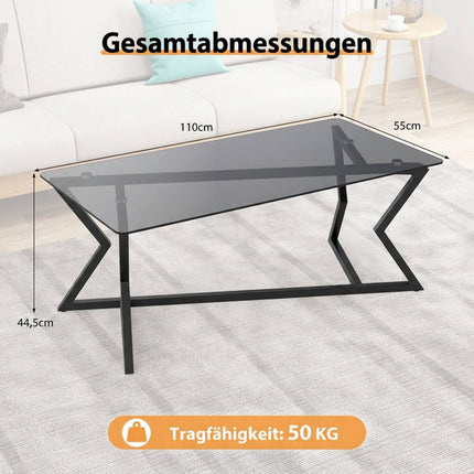 Rechteckiger Couchtisch mit gehärteter Glasplatte und Metallgestell