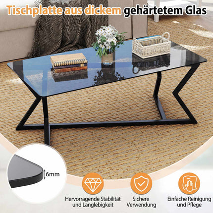Rechteckiger Couchtisch mit gehärteter Glasplatte und Metallgestell