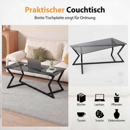 Rechteckiger Couchtisch mit gehärteter Glasplatte und Metallgestell