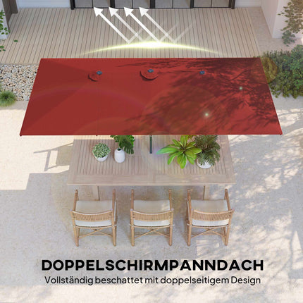 Rechteckiger doppelter Terrassenschirm, verstellbar, Weinrot