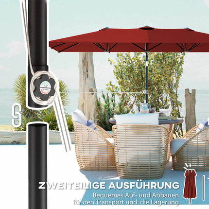 Rechteckiger doppelter Terrassenschirm, verstellbar, Weinrot