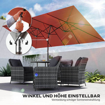 Rechteckiger doppelter Terrassenschirm, verstellbar, Weinrot