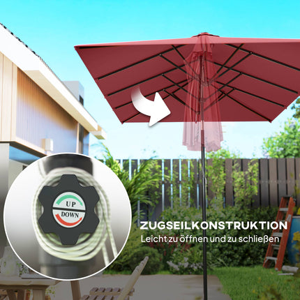 Rechteckiger doppelter Terrassenschirm, verstellbar, Weinrot