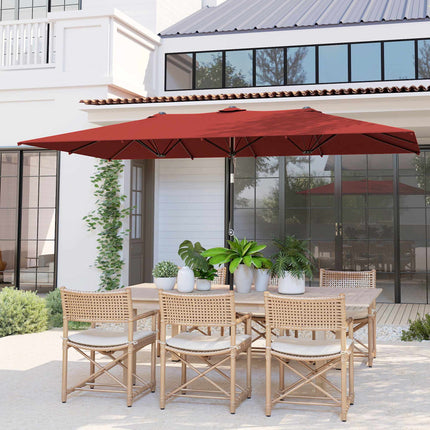 Rechteckiger doppelter Terrassenschirm, verstellbar, Weinrot