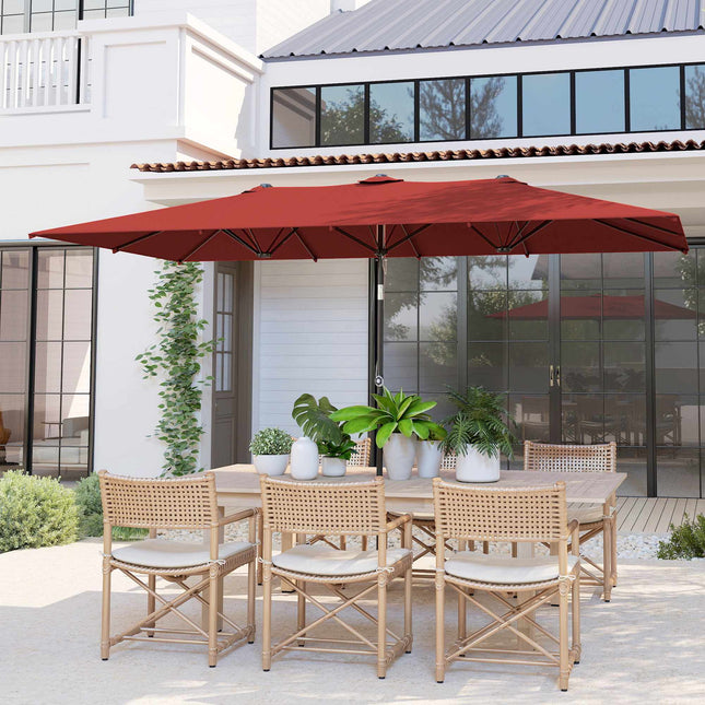 Rechteckiger doppelter Terrassenschirm, verstellbar, Weinrot
